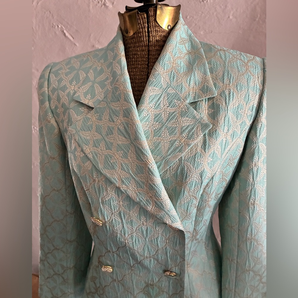 Vintage 80s/90s B. LOUISE Mint Green Brocade Skirt Suit Set - Picture 9 of 16